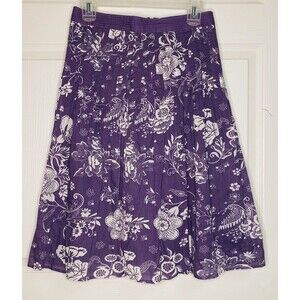 Folia Pleated Aline Skirt Size 3 Purple White Floral Flowy Cottagecore Romantic